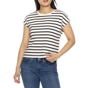 Striped Boxy Tee — Navy and Cream